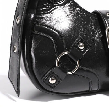 Women's Vegan Leather Crescent Shoulder Bag, hardware close-up
