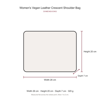 Women's Vegan Leather Crescent Shoulder Bag, dimensions