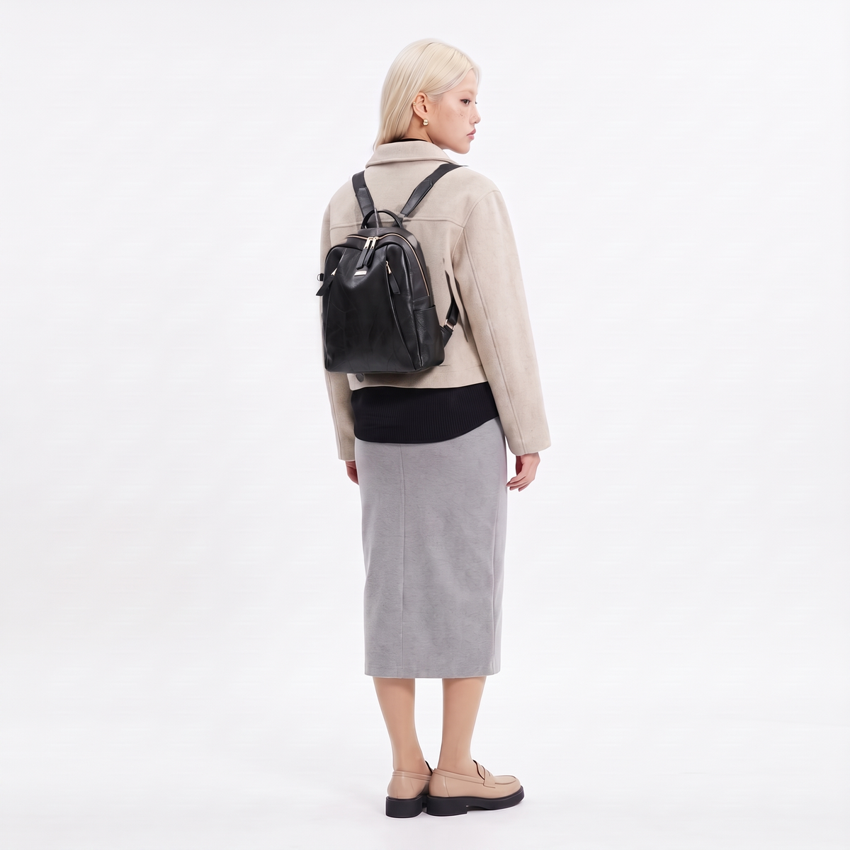 Women's Faux Leather Dome Backpack, worn from behind