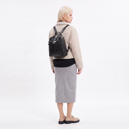 Women's Faux Leather Dome Backpack, worn from behind