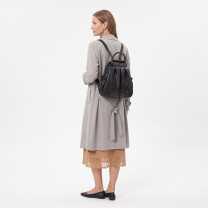 Women's Faux Leather Pleated Backpack, worn from behind