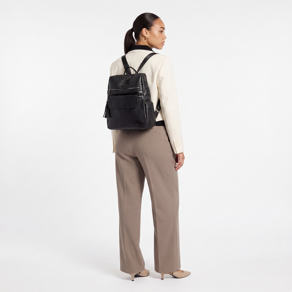 Women's Faux Leather Square Backpack, worn from behind
