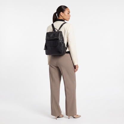 Women's Faux Leather Square Backpack, worn from behind