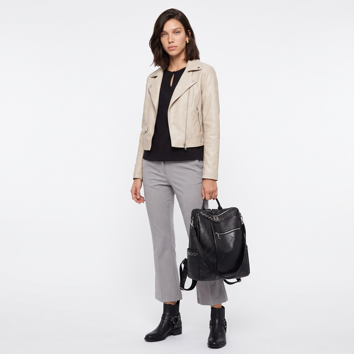 Women's Faux Leather Studded Backpack, worn by a model