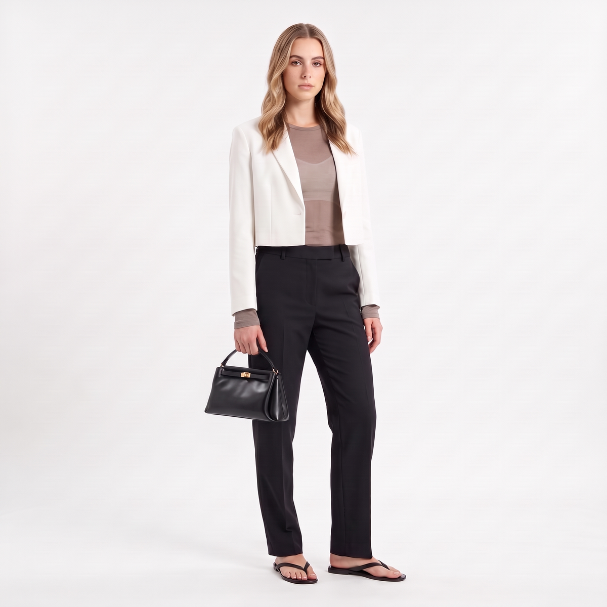 Women's Faux Leather Top Handle Bag, worn by a model