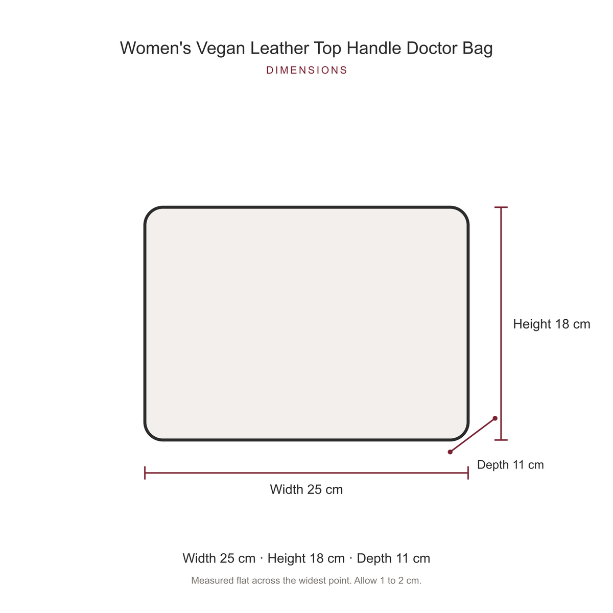 Women's Vegan Leather Top Handle Doctor Bag, dimensions