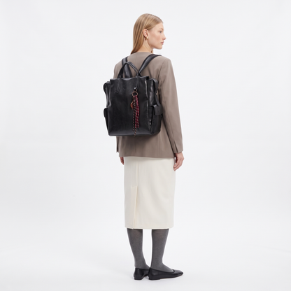 Women's Faux Leather Tote Backpack, worn from behind