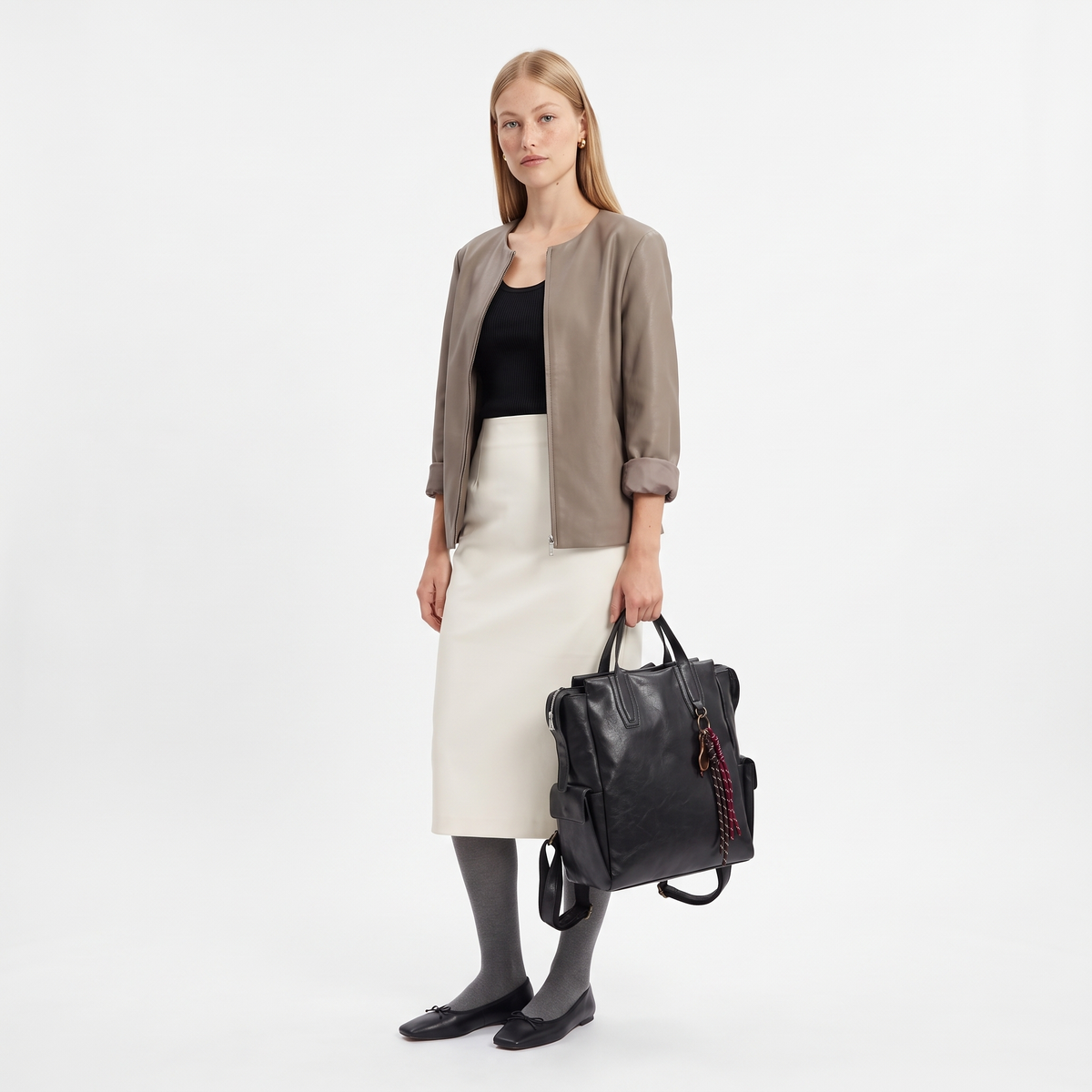 Women's Faux Leather Tote Backpack, worn by a model