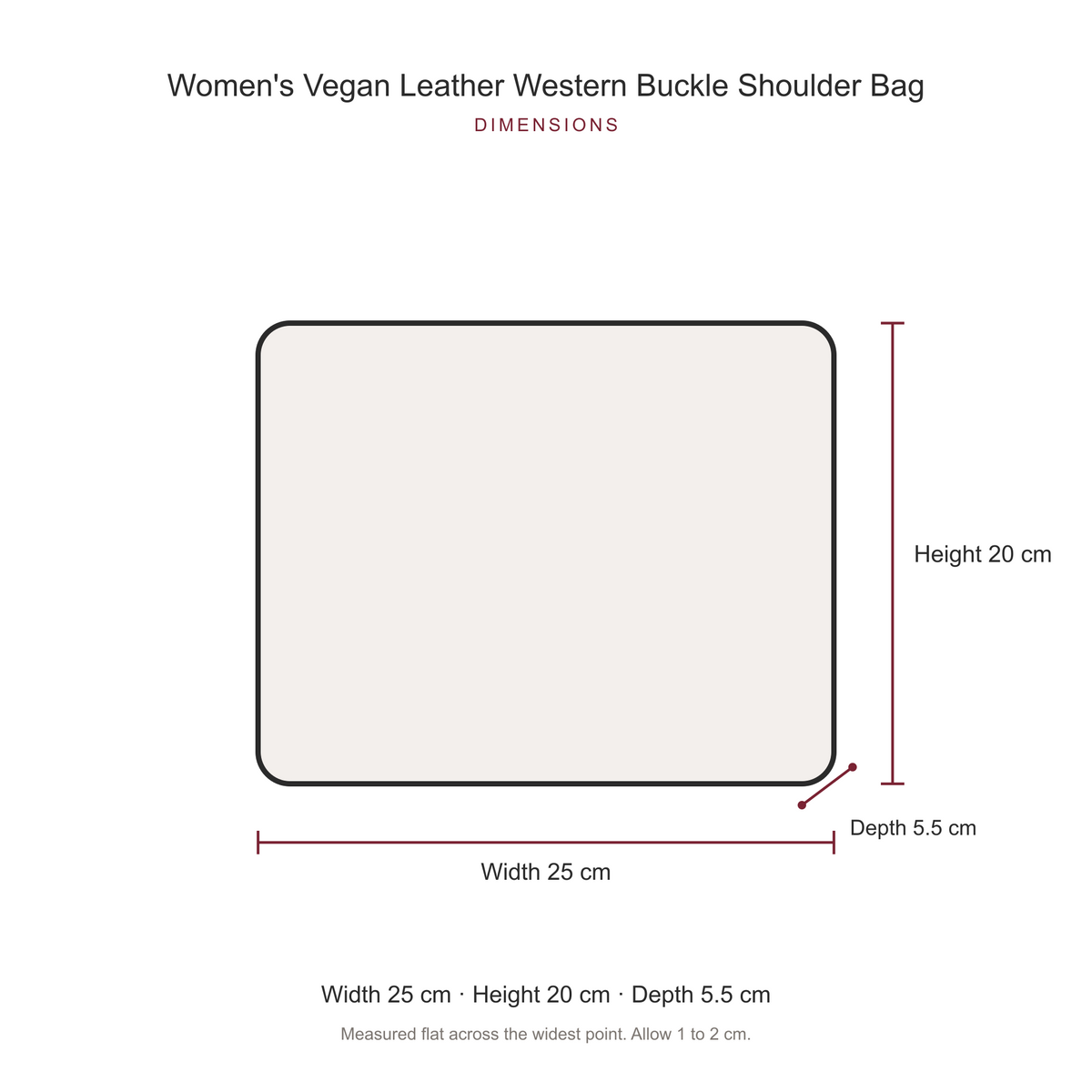 Women's Vegan Leather Western Buckle Shoulder Bag, dimensions