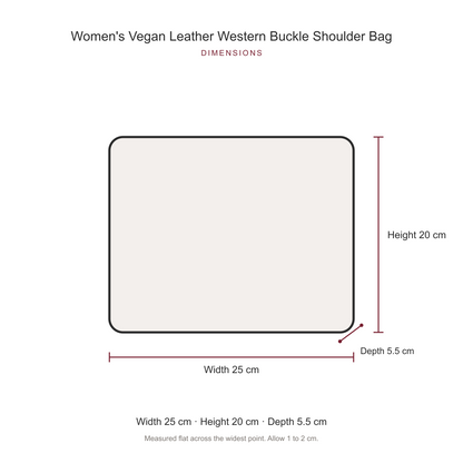 Women's Vegan Leather Western Buckle Shoulder Bag, dimensions