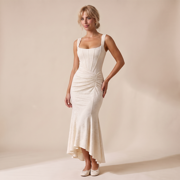 Chessa Mauve Pink Floral Corset Dress — Cream
