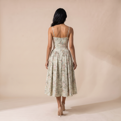Sunoire women s floral corset midi dress sweetheart neck wedding guest style back view 01