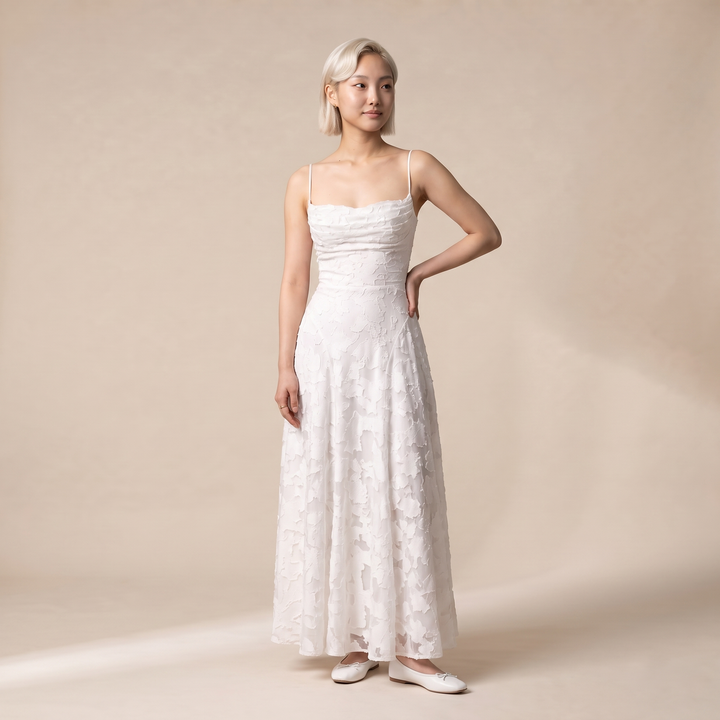 Aroven Blush Pink Floral Ruched Maxi Dress — White