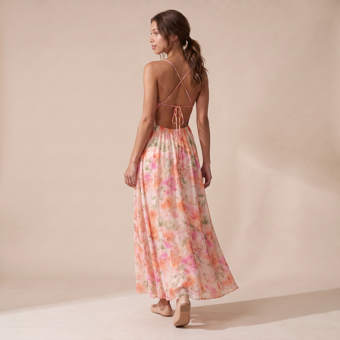 Sunoire women s floral v neck maxi dress flowing silhouette back view 01