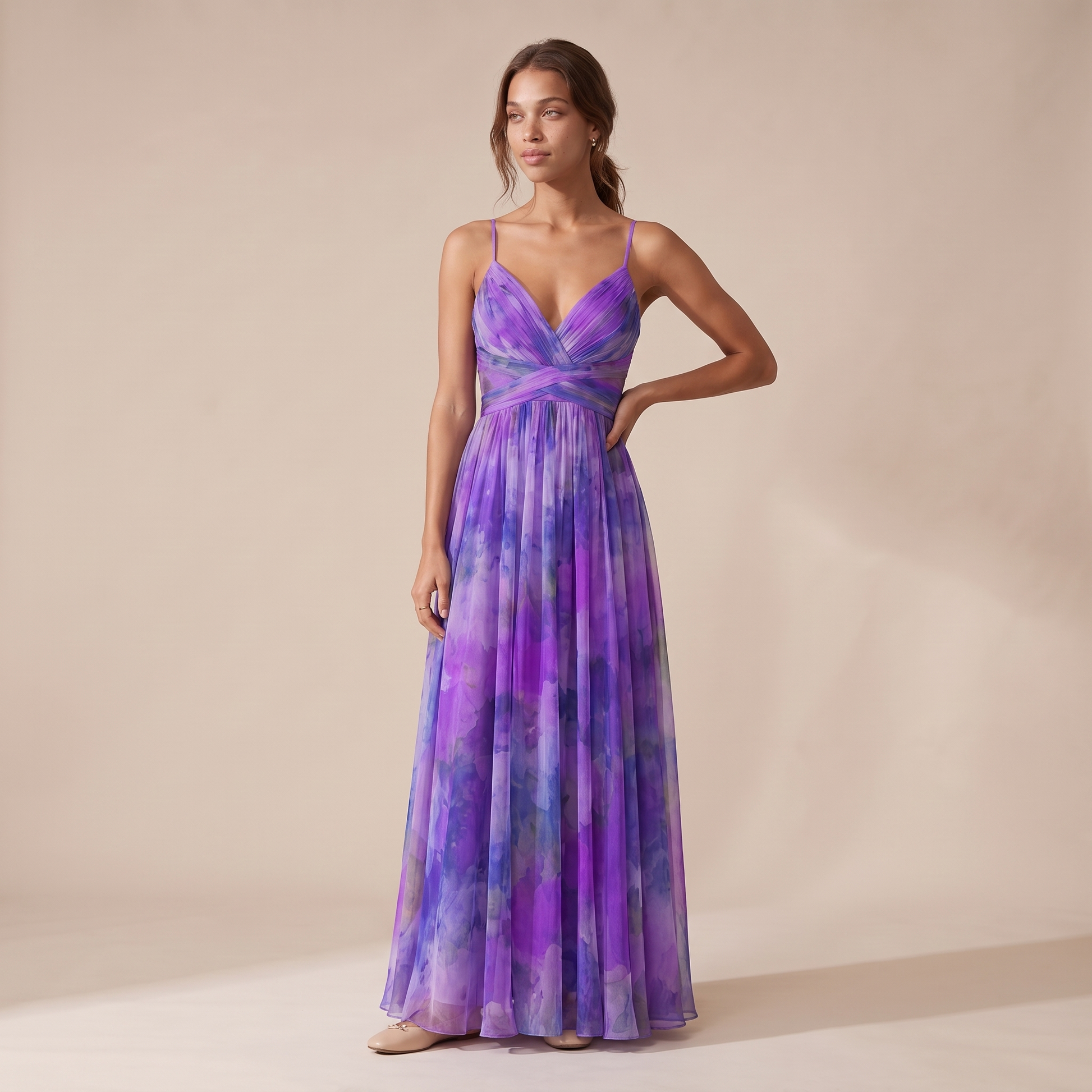 Sunoire women s floral v neck maxi dress flowing silhouette colorway purple front hero 01