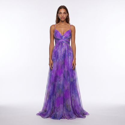 Sunoire women s floral v neck maxi dress flowing silhouette colorway purple front hero 01