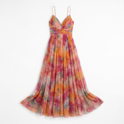 Sunoire women s floral v neck maxi dress flowing silhouette garment flatlay 01