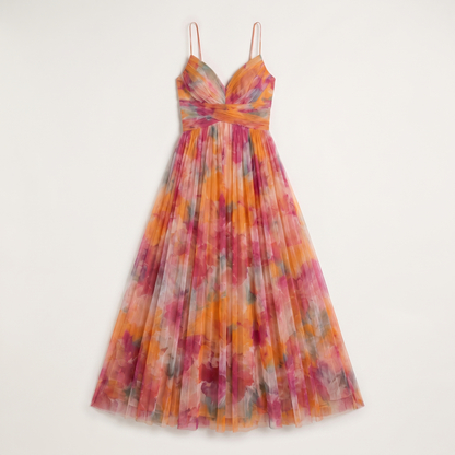 Sunoire women s floral v neck maxi dress flowing silhouette garment flatlay 01