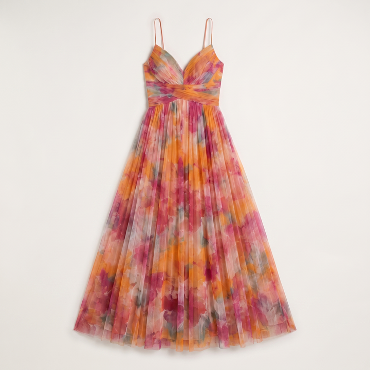 Sunoire women s floral v neck maxi dress flowing silhouette garment flatlay 01