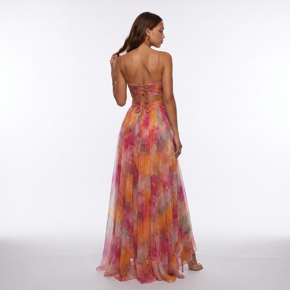 Sunoire women s floral v neck maxi dress flowing silhouette back view 01