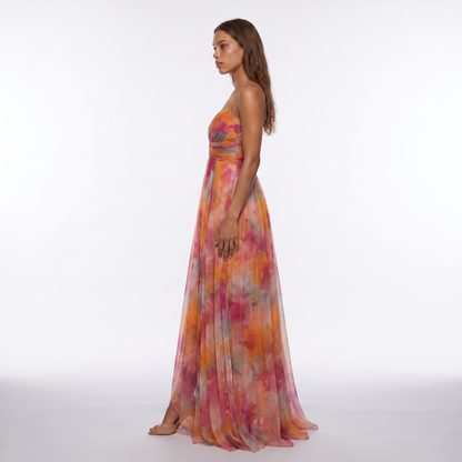 Sunoire women s floral v neck maxi dress flowing silhouette side view 01