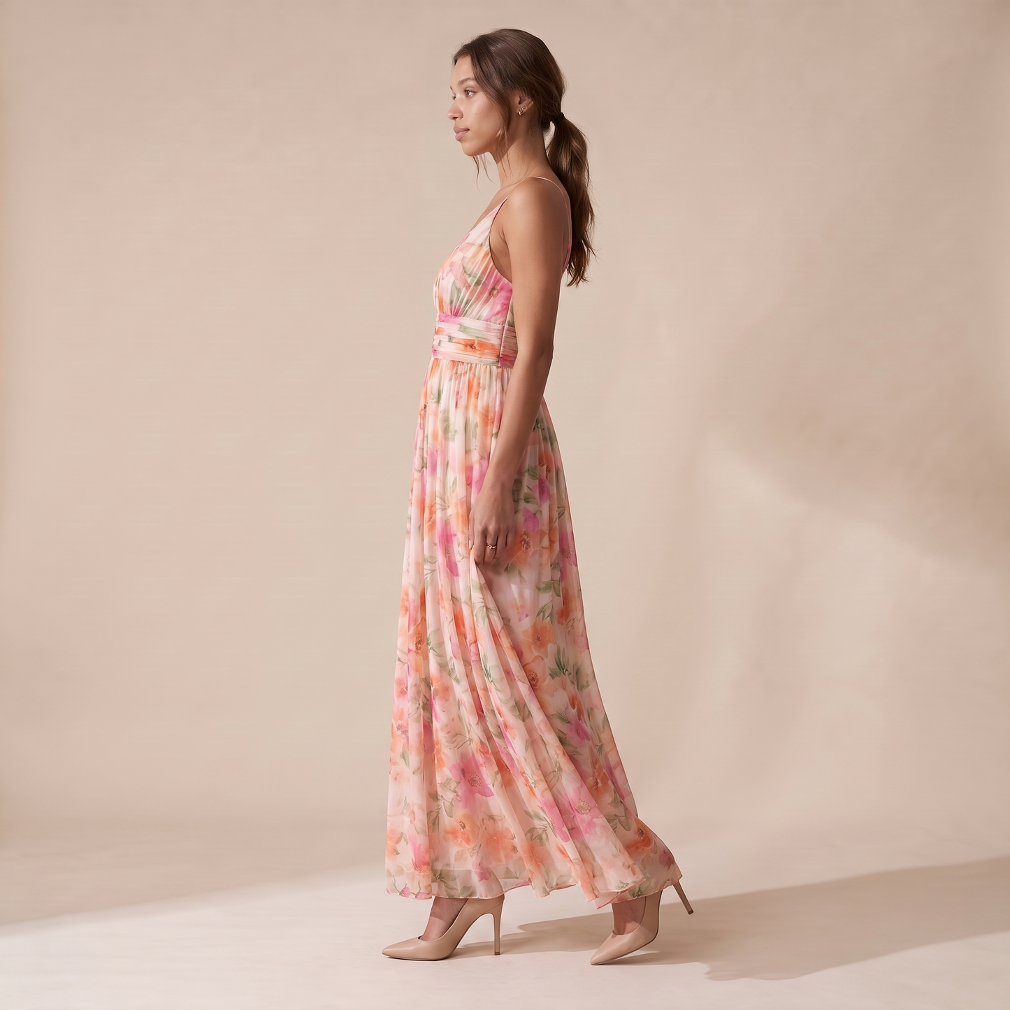 Sunoire women s floral v neck maxi dress flowing silhouette side view 01