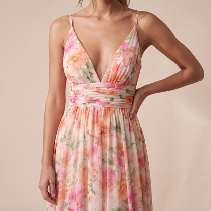 women s floral v neck maxi dress flowing silhouette in Detail Crop colorway image