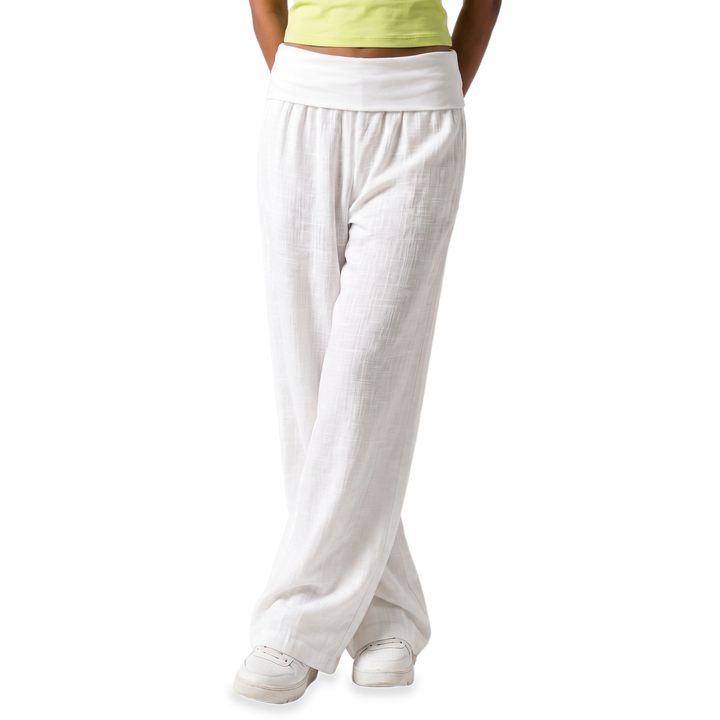 Sunoire white foldover wide leg pants bottom front crop 01
