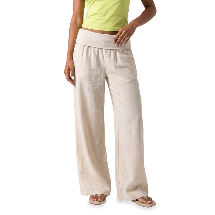 Sunoire white foldover wide leg pants colorway beige front crop 01