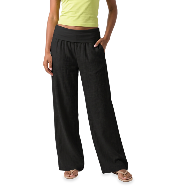 Sunoire white foldover wide leg pants colorway black front crop 01