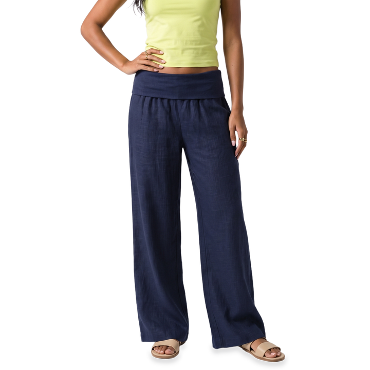 Sunoire white foldover wide leg pants colorway dark blue front crop 01
