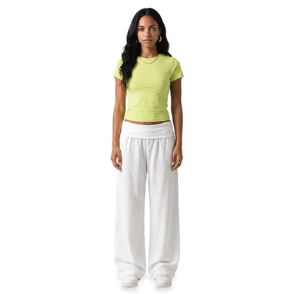Sunoire white foldover wide leg pants front hero 01