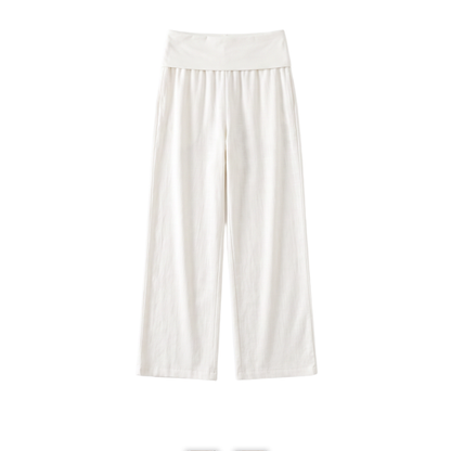 Women's Foldover Low Rise Wide Leg Trousers – White Everyday Casual Pants