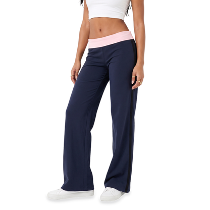 Sunoire navy foldover colorblock pants bottom crop 3q 01