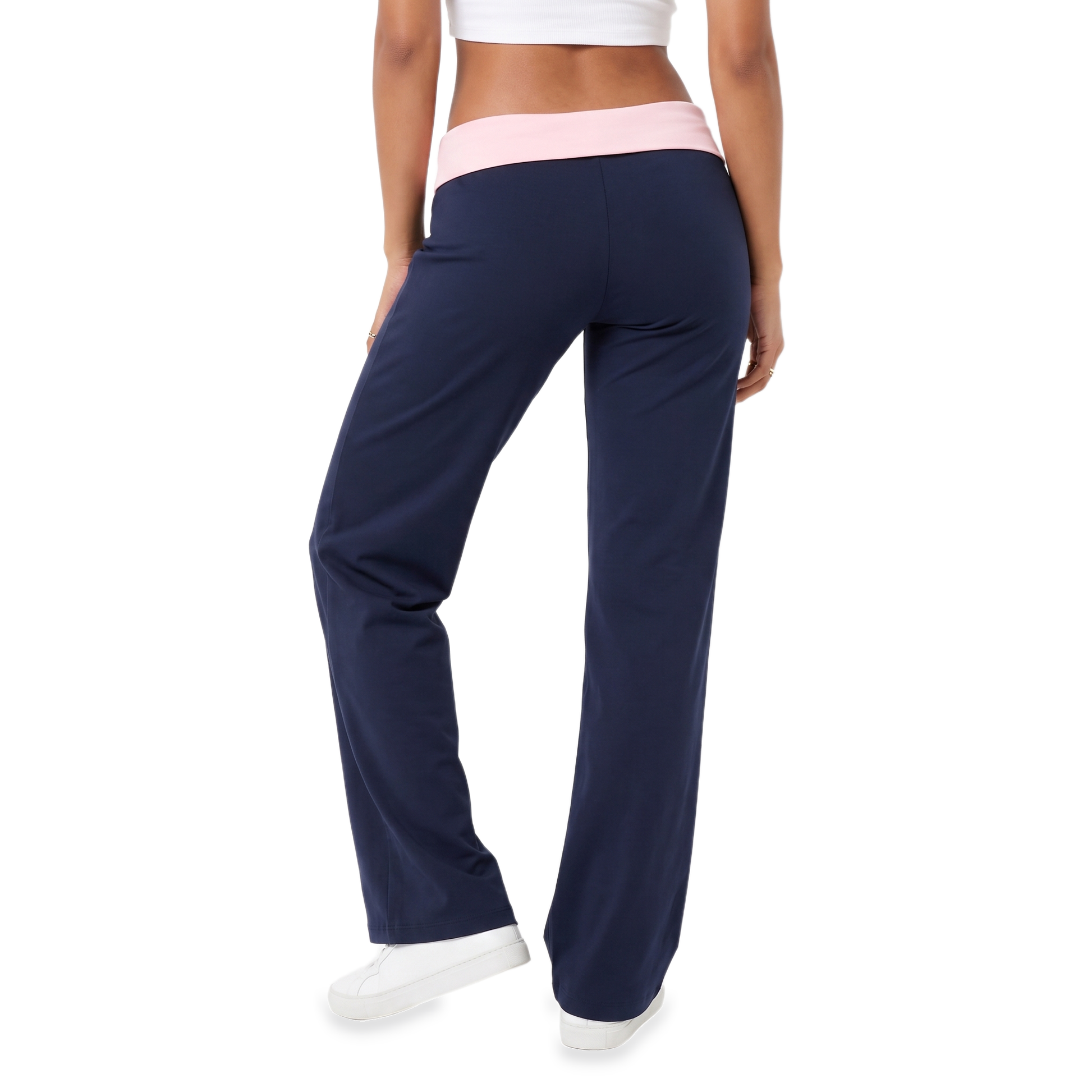 Sunoire navy foldover colorblock pants bottom back crop 01
