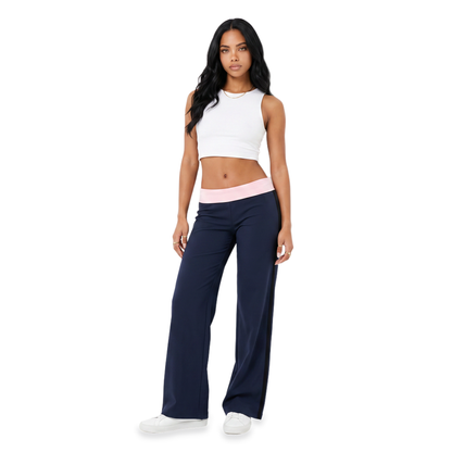 Sunoire navy foldover colorblock pants front hero 01