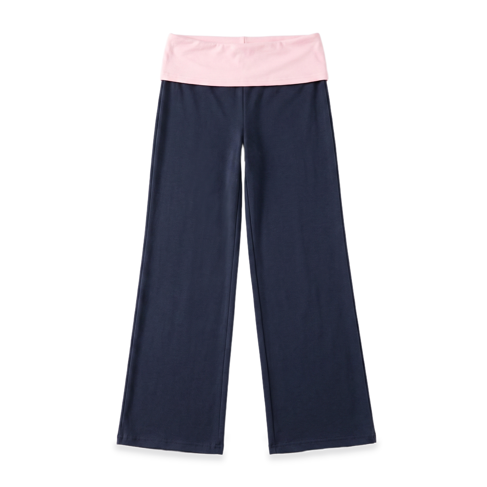 Sunoire navy foldover colorblock pants garment flatlay 01