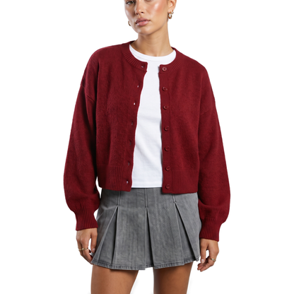 Sunoire wine knit crop cardigan top front crop 01