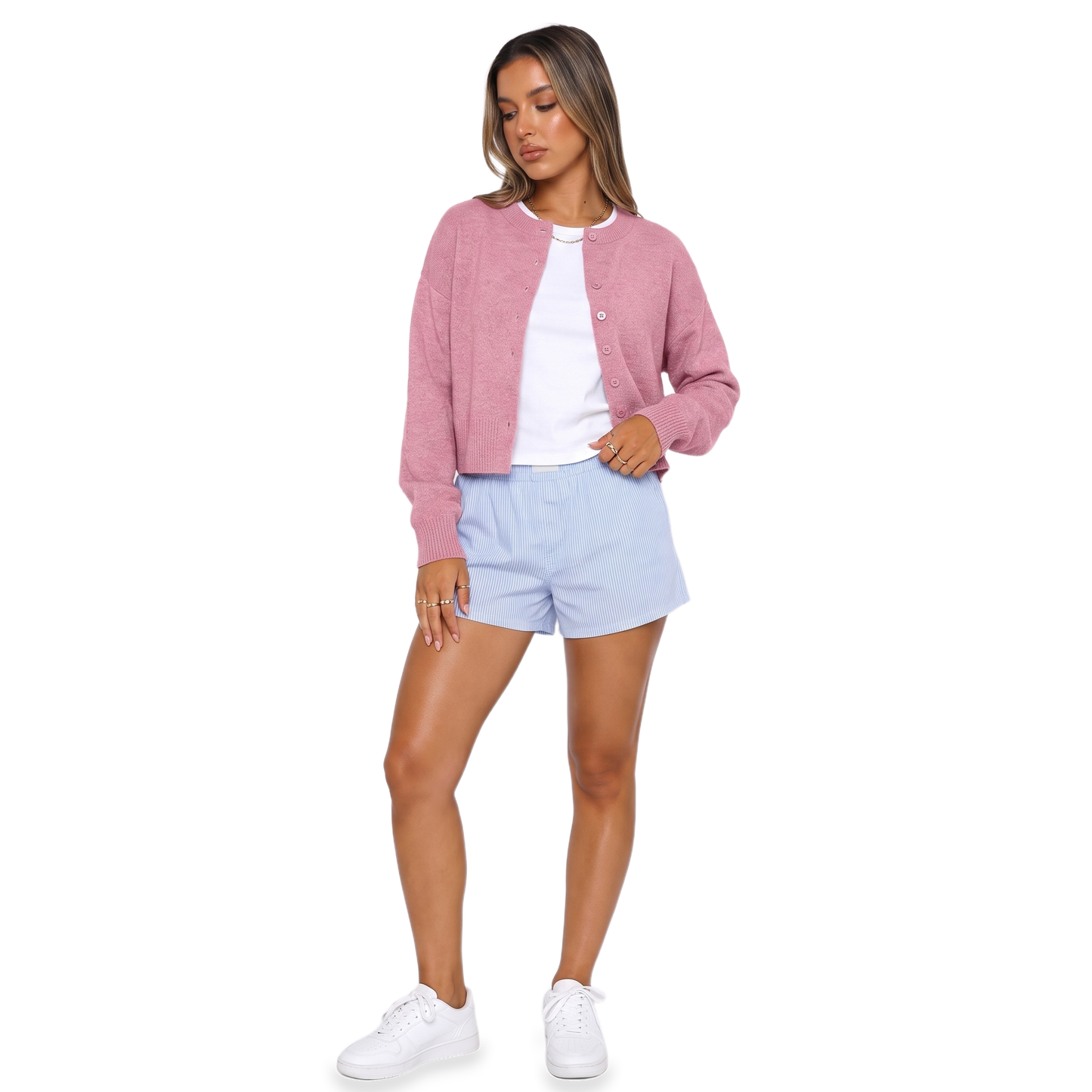 Sunoire wine knit crop cardigan colorway pink front crop 01