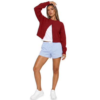 Sunoire wine knit crop cardigan front hero 01