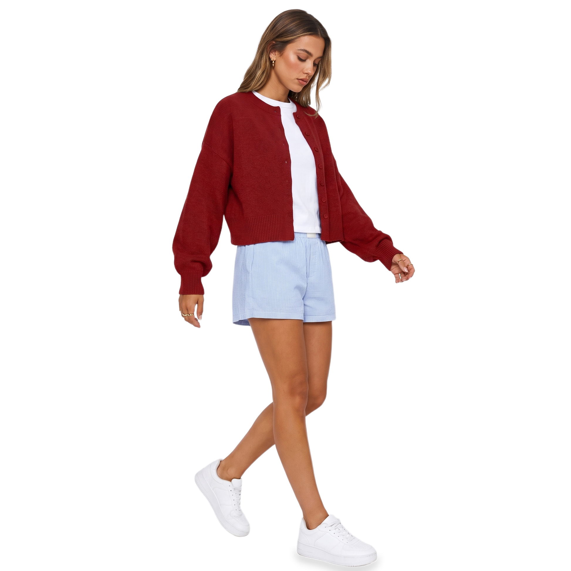 Sunoire wine knit crop cardigan three quarter 01