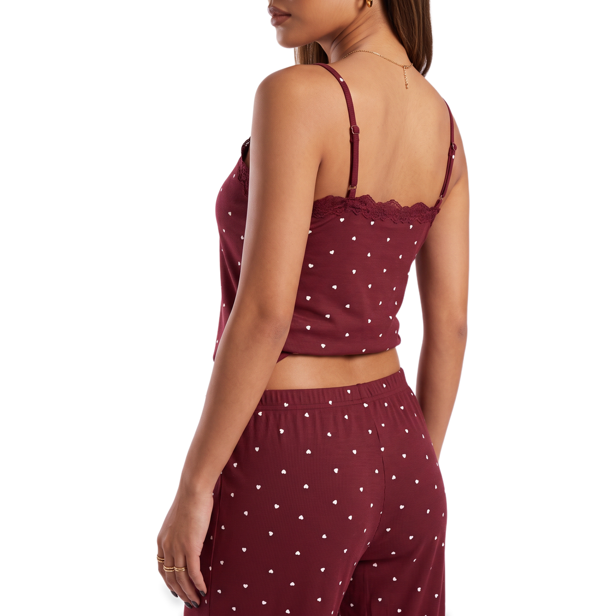 Sunoire wine lace trim heart print pajama set torso crop 01