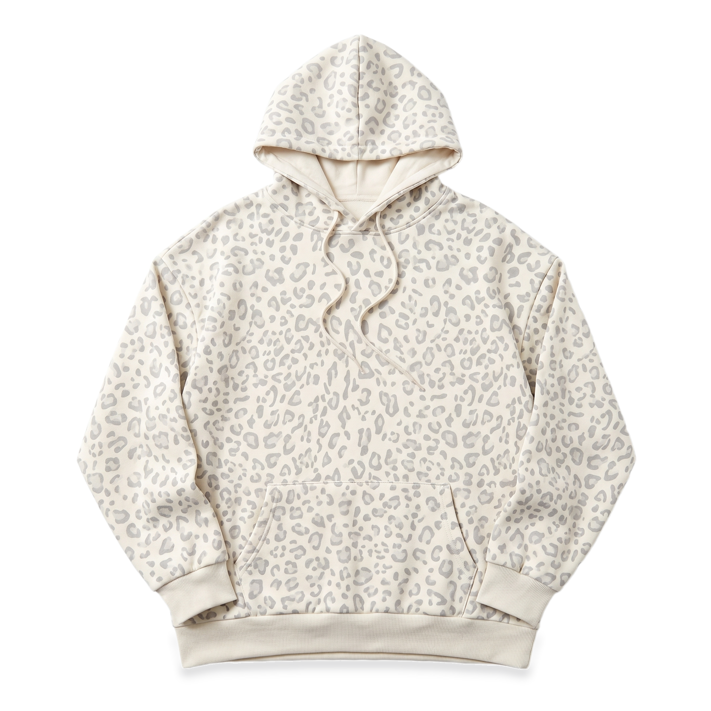 Sunoire leopard print drawstring hoodie garment flatlay 01