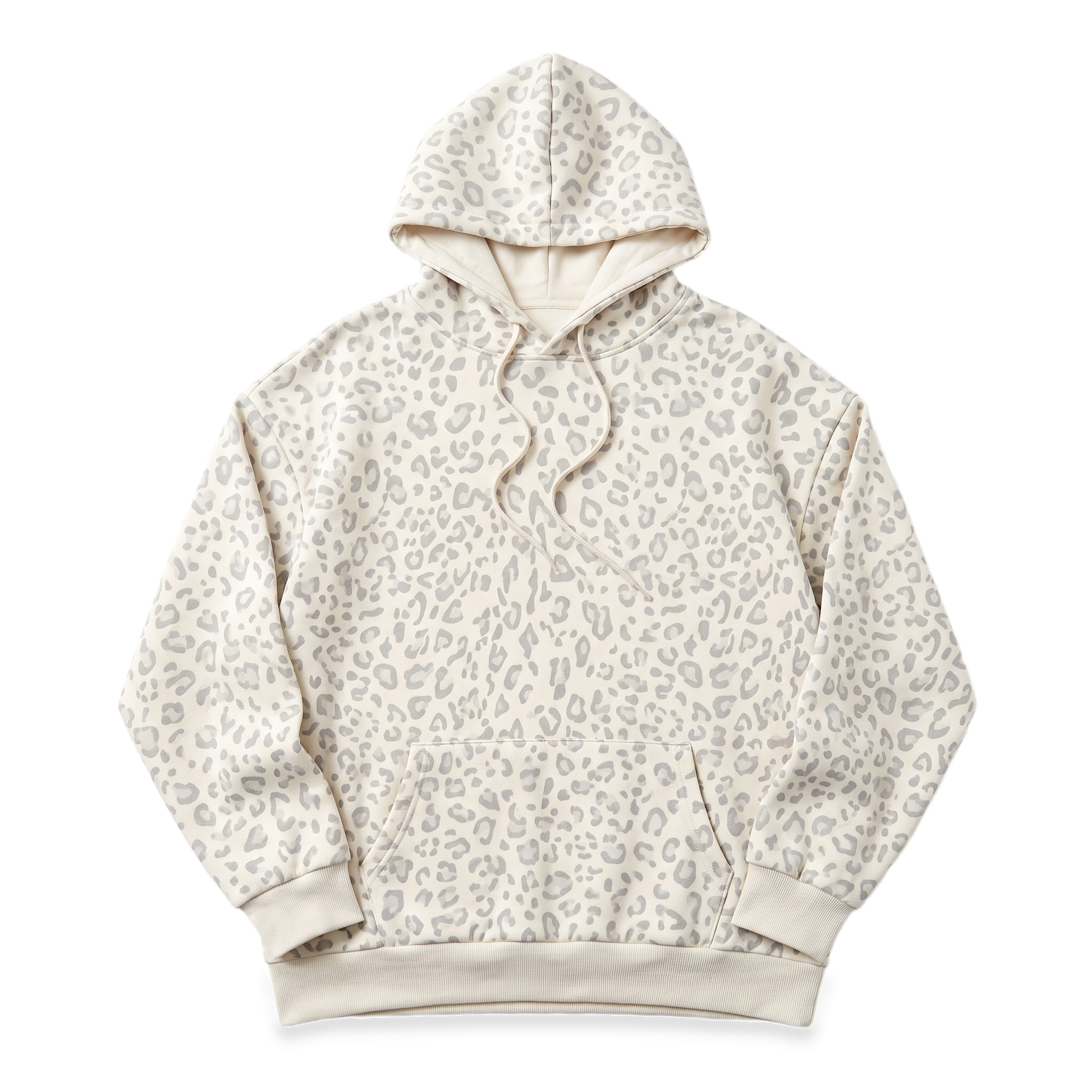 Sunoire leopard print drawstring hoodie garment flatlay 01