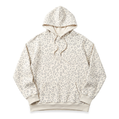 Sunoire leopard print drawstring hoodie garment flatlay 01