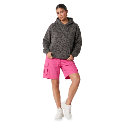 Sunoire leopard print drawstring hoodie colorway dark gray front crop 01