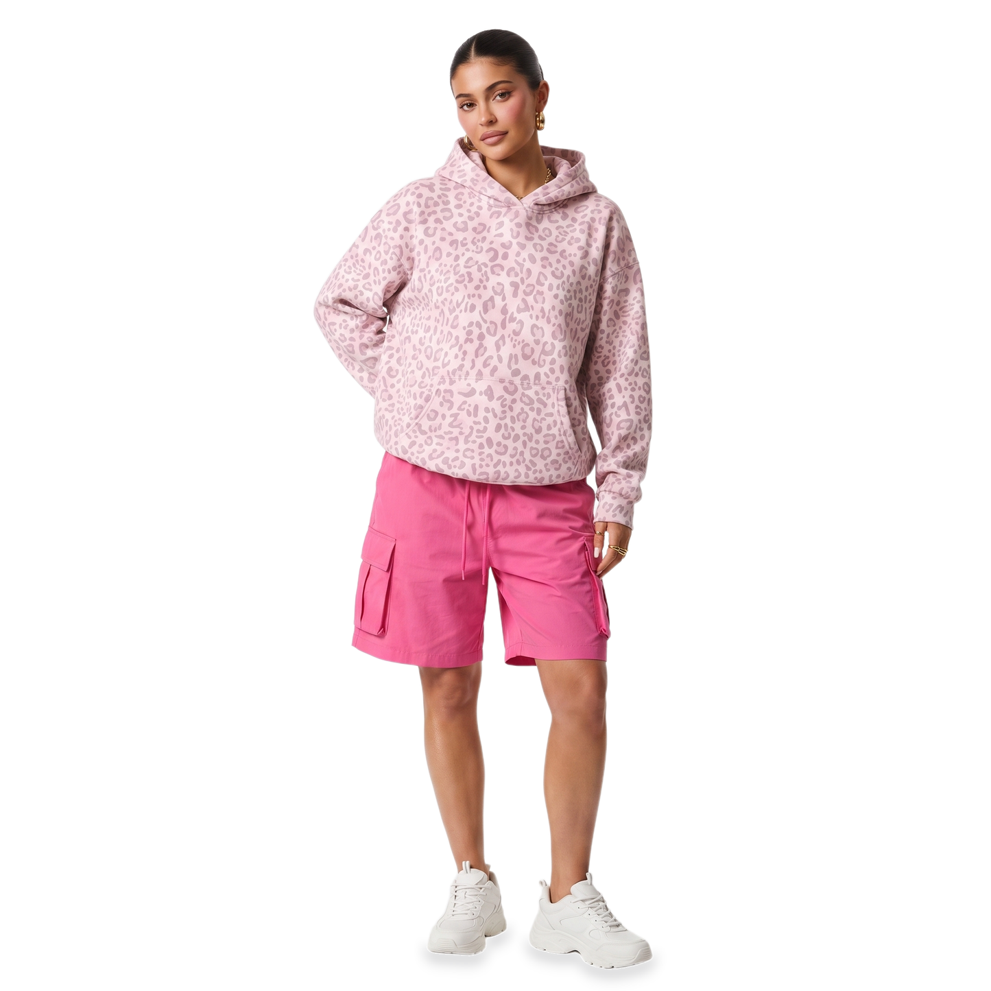 Sunoire leopard print drawstring hoodie colorway pink front crop 01