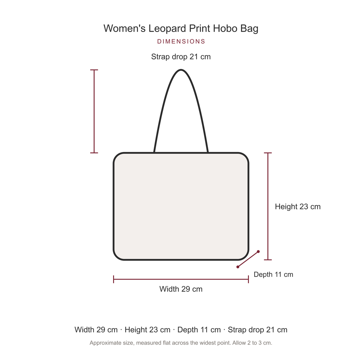 Women's Leopard Print Hobo Bag, dimensions