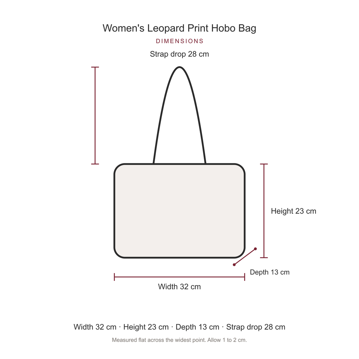 Women's Leopard Print Hobo Bag, dimensions