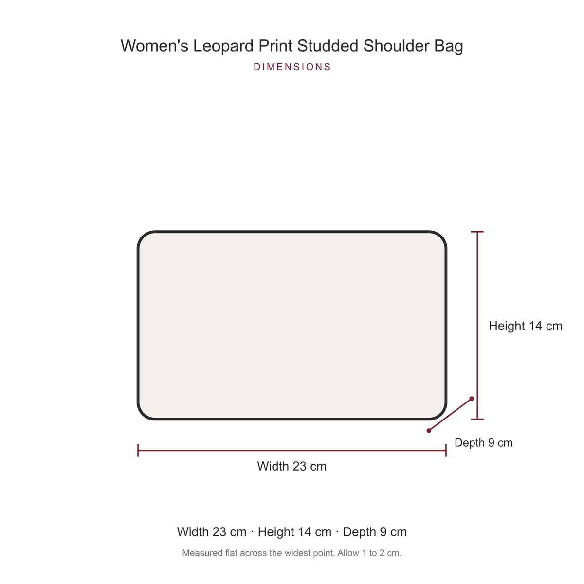 Women's Leopard Print Studded Shoulder Bag, dimensions